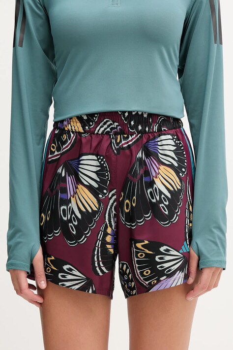 adidas Performance szorty treningowe x Farm Rio damskie kolor bordowy wzorzyste high waist JL7005
