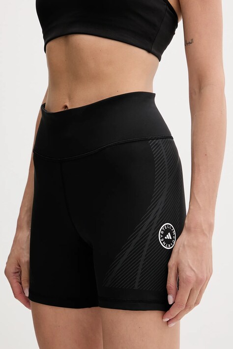 adidas by Stella McCartney pantaloni scurți de antrenament culoarea negru, cu imprimeu, medium waist, JW2024