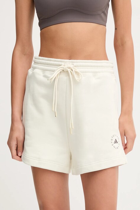 adidas by Stella McCartney szorty treningowe damskie kolor beżowy gładkie high waist JX6786