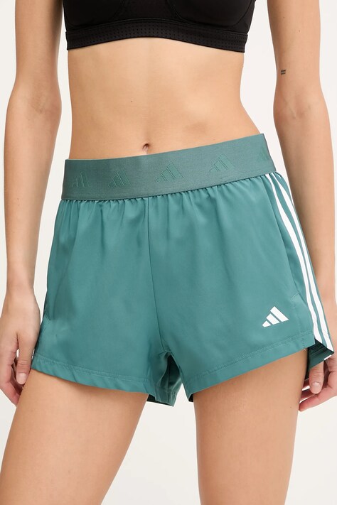 adidas Performance szorty treningowe HYGLM damskie kolor zielony z nadrukiem high waist JX7388