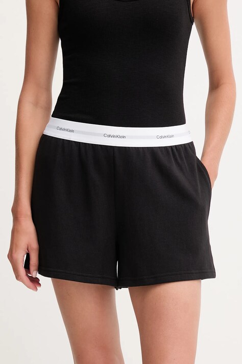 Homewear pamučne kratke hlače Calvin Klein Underwear boja: crna, melanž, visoki struk, LV00QS7517