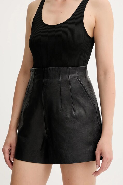 MAX&Co. szorty skórzane damskie kolor czarny gładkie high waist 2526436023200
