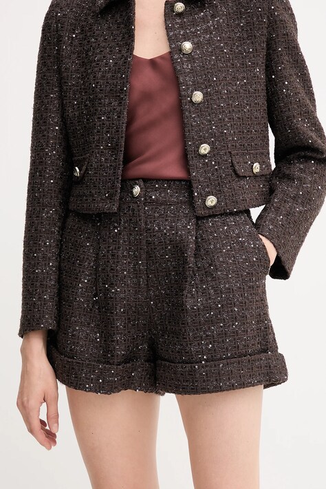 Gaudi szorty z wełną damskie kolor brązowy gładkie high waist 521FD25003