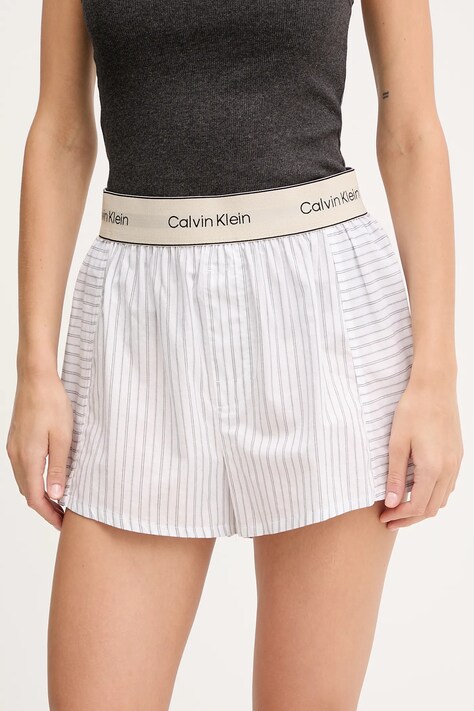 Βαμβακερή πιτζάμα σορτς Calvin Klein Underwear γυναικεία, χρώμα: άσπρο, LV00QS7519