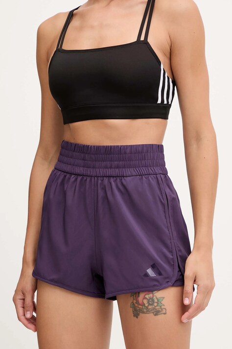 adidas Performance szorty treningowe Pacer damskie kolor fioletowy gładkie high waist JX7300