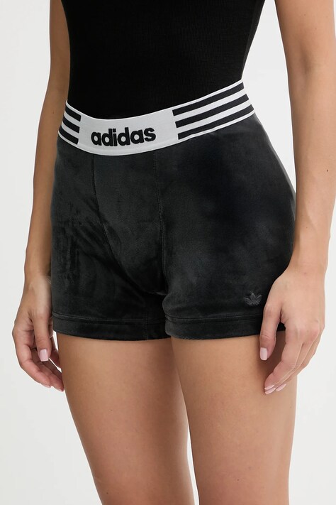 adidas Originals szorty welurowe Booty damskie kolor czarny gładkie high waist JW7284