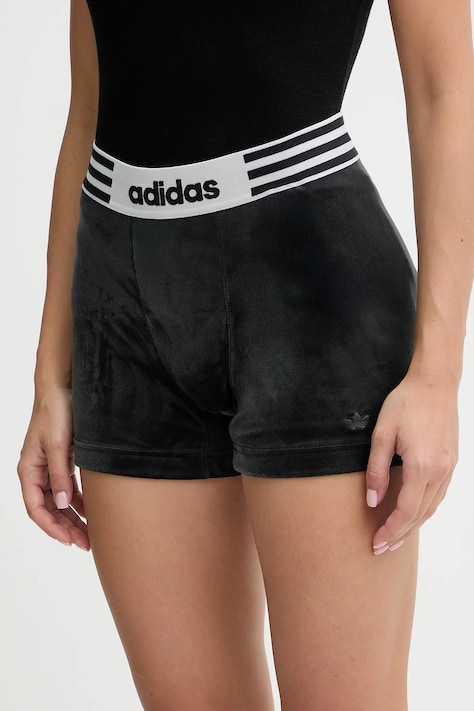 adidas Originals szorty welurowe Booty damskie kolor czarny gładkie high waist JW7284