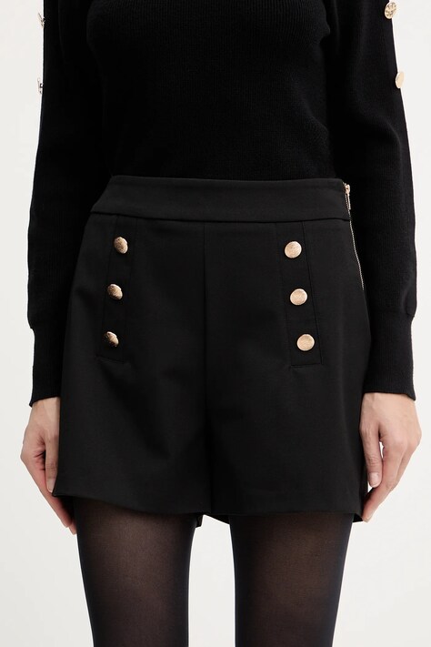 Morgan szorty damskie kolor czarny z aplikacją high waist SHUSE.F