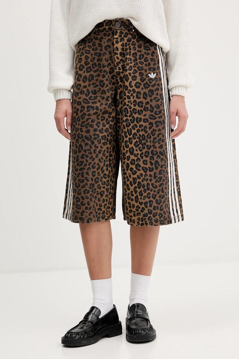 adidas Originals szorty jeansowe damskie kolor brązowy wzorzyste high waist KA2676
