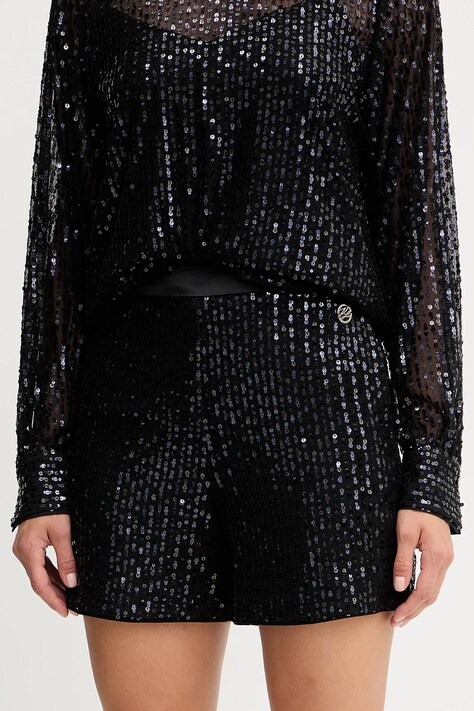 Karl Lagerfeld szorty damskie kolor czarny z aplikacją high waist A4W10125