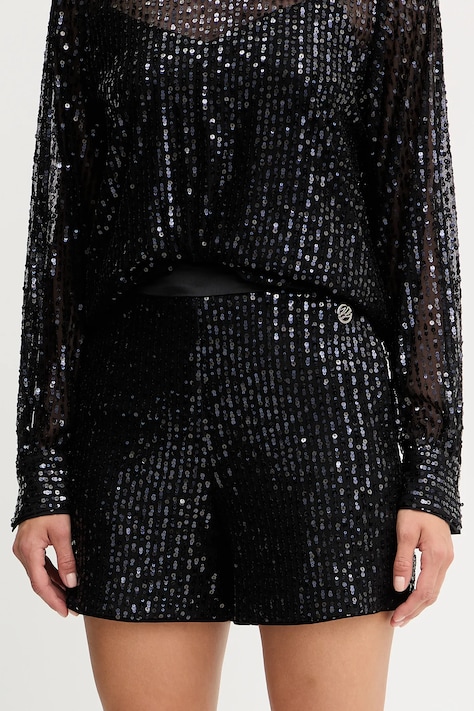 Karl Lagerfeld szorty damskie kolor czarny z aplikacją high waist A4W10125