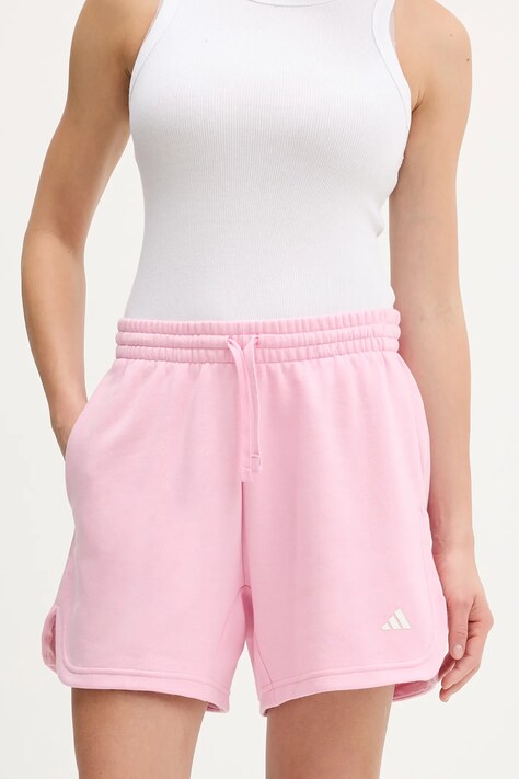 adidas szorty damskie kolor różowy z nadrukiem high waist KT3268