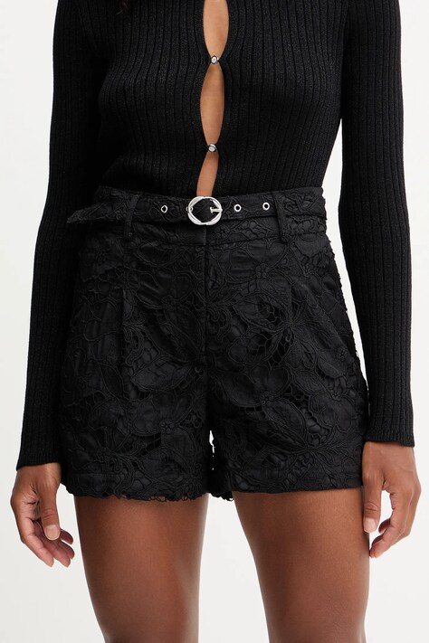Morgan pantaloni scurți culoarea negru, uni, high waist, SHANTAL