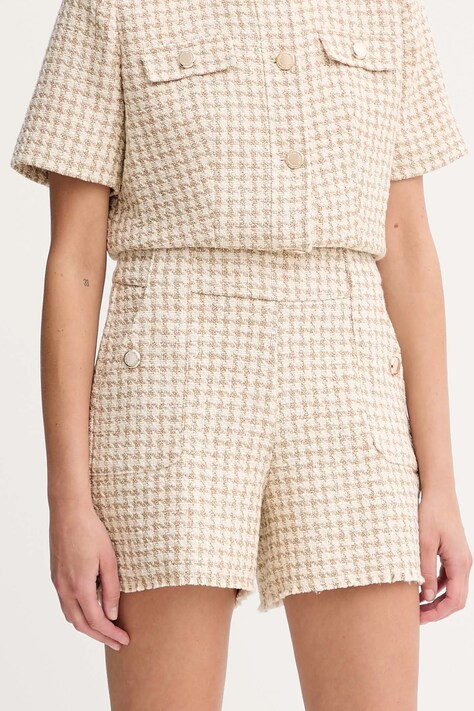 Morgan szorty damskie kolor beżowy wzorzyste high waist SHAV.F