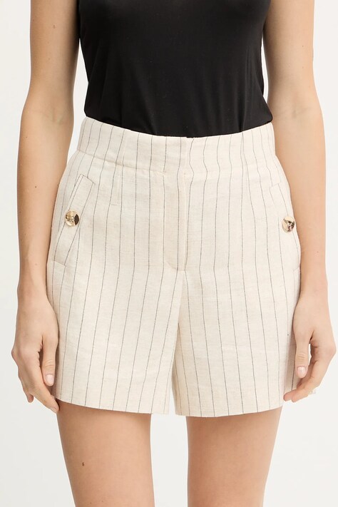 Morgan szorty z domieszką lnu damskie kolor beżowy wzorzyste high waist SHIZ.F
