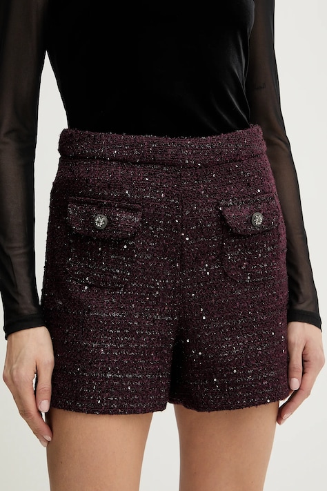 Morgan szorty damskie kolor bordowy wzorzyste high waist SHIKAVA