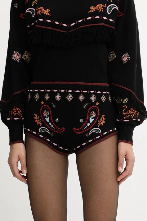 Never Fully Dressed szorty damskie kolor czarny wzorzyste high waist NFDKN745
