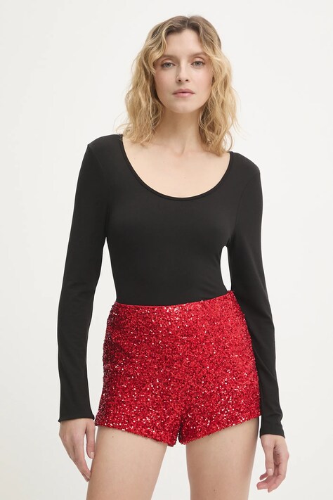 Never Fully Dressed szorty damskie kolor czerwony gładkie high waist NFDTR561