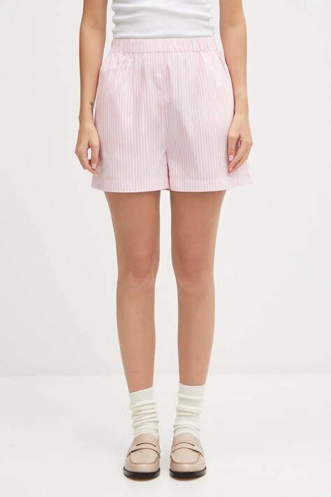 Sporty & Rich szorty bawełniane Eden Script Poplin damskie kolor różowy wzorzyste high waist SH01260673ST64