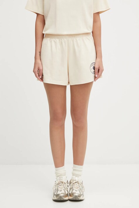 Sporty & Rich szorty bawełniane Eden Crest Embroidered Disco damskie kolor beżowy gładkie high waist SH03760666CR01