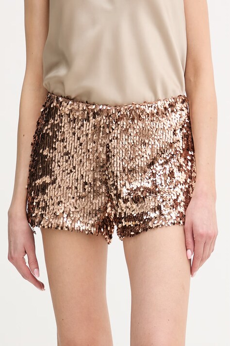 Haveone szorty damskie kolor brązowy z aplikacją medium waist PMA-P251