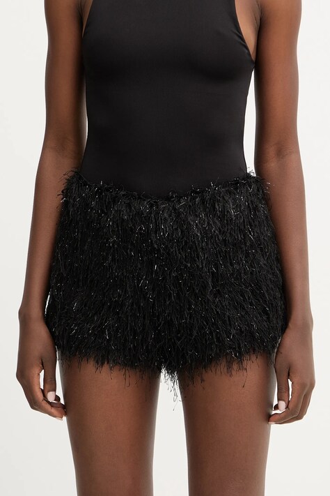 Haveone szorty damskie kolor czarny gładkie medium waist PGE-P255