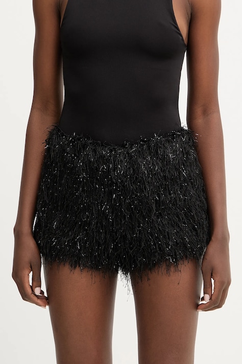 Haveone szorty damskie kolor czarny gładkie medium waist PGE-P255