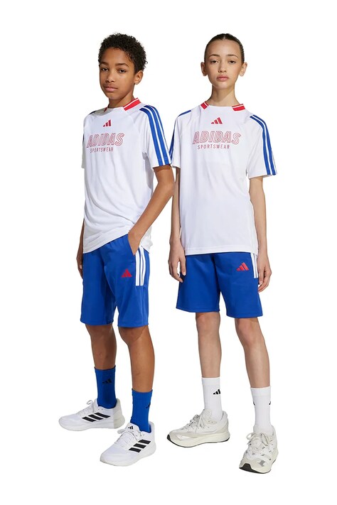 adidas szorty dziecięce kolor niebieski z aplikacją regulowana talia JW5095
