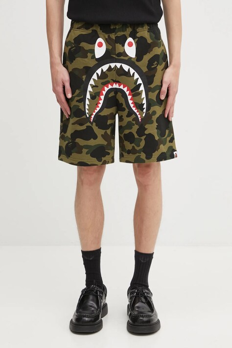 A Bathing Ape szorty bawełniane Camo Shark męskie kolor zielony 001SPL301009M