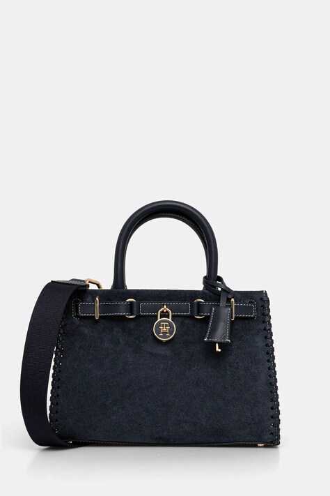 Tommy Hilfiger geantă de mână din piele întoarsă culoarea bleumarin, AW0AW17469