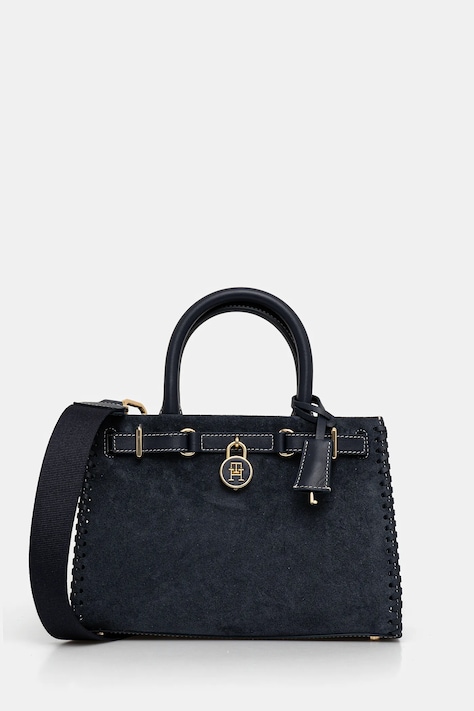 Tommy Hilfiger geantă de mână din piele întoarsă culoarea bleumarin, AW0AW17469
