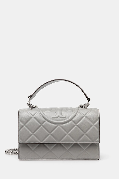 Кожена чанта Tory Burch Fleming в сиво 164800-021