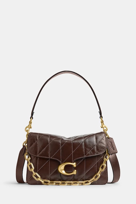 Coach torebka skórzana Chain Tabby Shoulder Bag With Quilting kolor brązowy CAF55