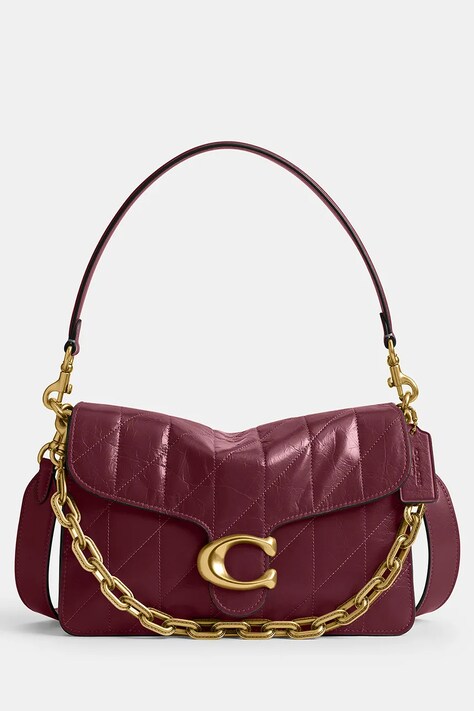 Coach Torebka bagietka damska skórzana Chain Tabby Shoulder Bag With Quilting fioletowa CAF55