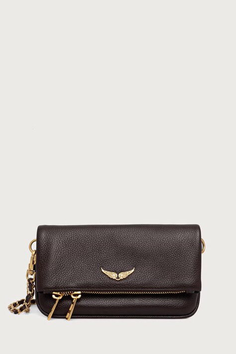 Zadig&Voltaire Crossbody torba za žene od kože ROCK NANO GRAINED LEATHER smeđa LWBA03975