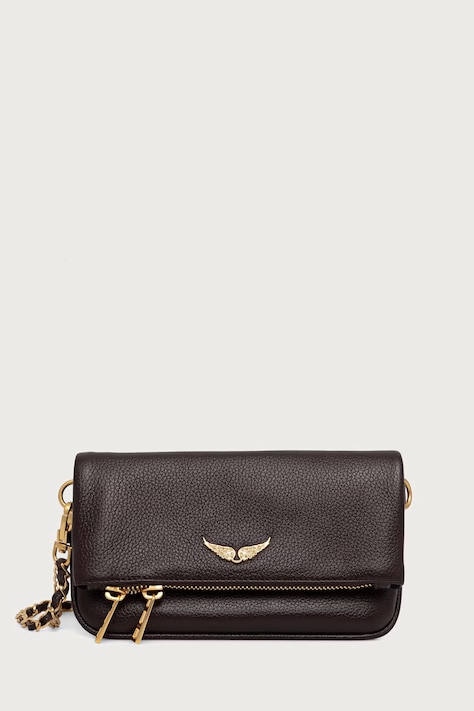 Zadig&Voltaire Crossbody torba za žene od kože ROCK NANO GRAINED LEATHER smeđa LWBA03975