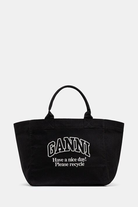 GANNI torebka bawełniana Shopper XXL Contrasted Logo kolor czarny A6680