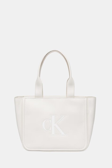 Calvin Klein shopper γυναικεία από απομίμηση δέρματος λευκή LV04F3218G