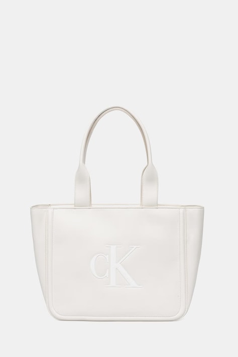 Calvin Klein shopper γυναικεία από απομίμηση δέρματος λευκή LV04F3218G