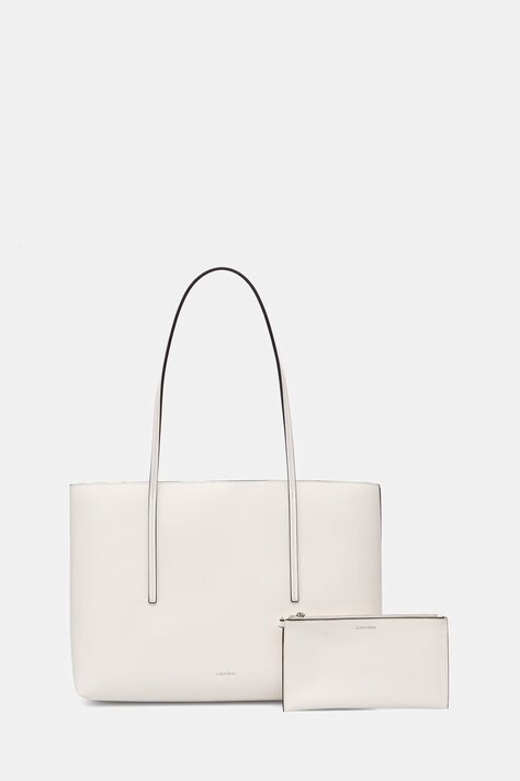 Calvin Klein shopper γυναικεία από απομίμηση δέρματος λευκή LV04F3274G