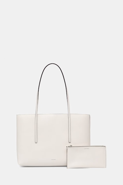 Calvin Klein shopper γυναικεία από απομίμηση δέρματος λευκή LV04F3274G