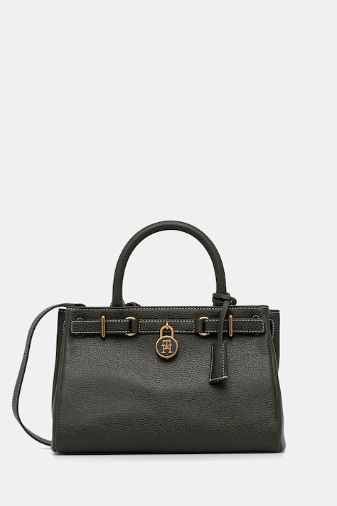 Usnjena torbica Tommy Hilfiger zelena barva, AW0AW17926