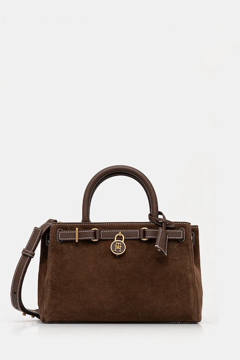 Tommy Hilfiger geantă de mână din piele întoarsă culoarea maro, AW0AW18202