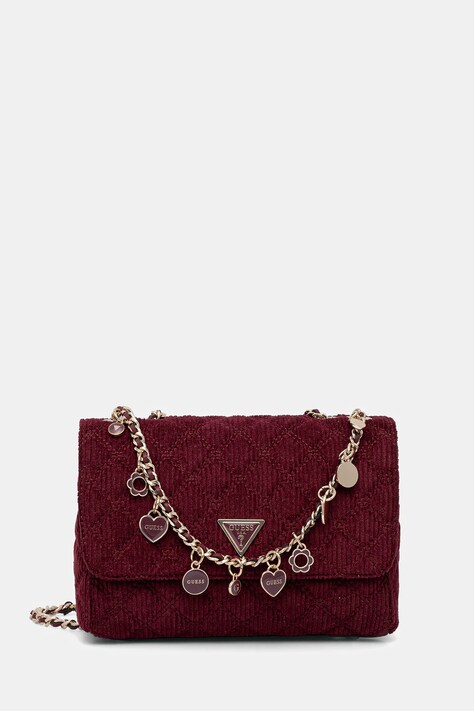 Guess geantă din catifea GIULLY culoarea bordo, HWCG96 73200
