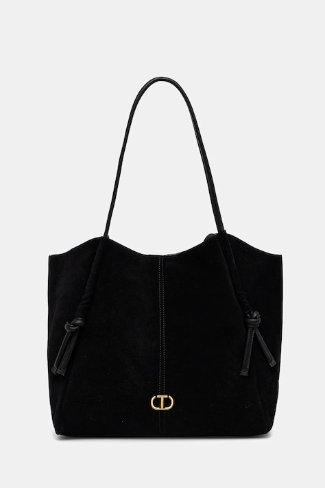 Twinset geantă de mână din piele întoarsă culoarea negru, 252TD8350