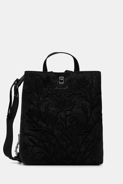 Desigual plecak ROMEO FLORAL TOTAL B damski kolor czarny duży z aplikacją 25WAKP06