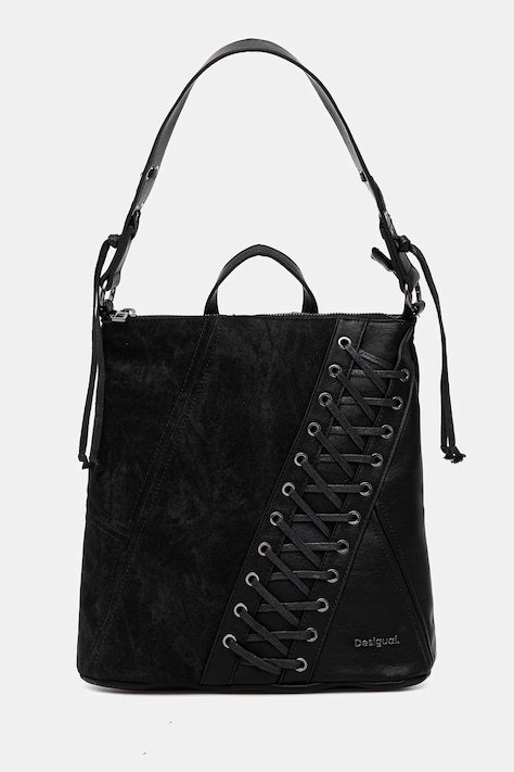 Ruksak Desigual BLACK PATCH TANGO P dámsky, čierna farba, malý, s nášivkou, 25WAKP12