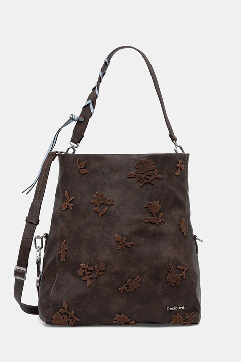 Desigual poșetă STENCIL FLOWER LO culoarea maro, 25WAXPBA