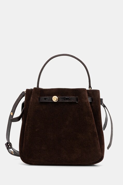 Tory Burch poșetă Romy Suede Bucket culoarea maro, 169275.200