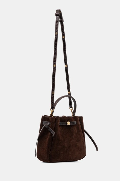 Tory Burch poșetă Romy Suede Bucket culoarea maro, 169275.200